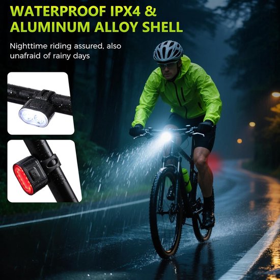 Fietsverlichting - LED-fietskoplampen - Set voor- en achterlicht - Eenvoudig te monteren op stuur en zadel - Geschikt voor alle fietsen - Werkt op batterijen - Meerdere lichtstanden - Verbeterde zichtbaarheid 's nachts — afbeelding 4