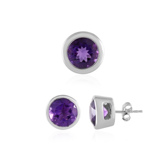 Cavill - 11,3 ct Siberische Amethist set - 925 Sterling Zilver Platina - Ronde Oorbellen & Hanger - Elegante Paarse Sieraden