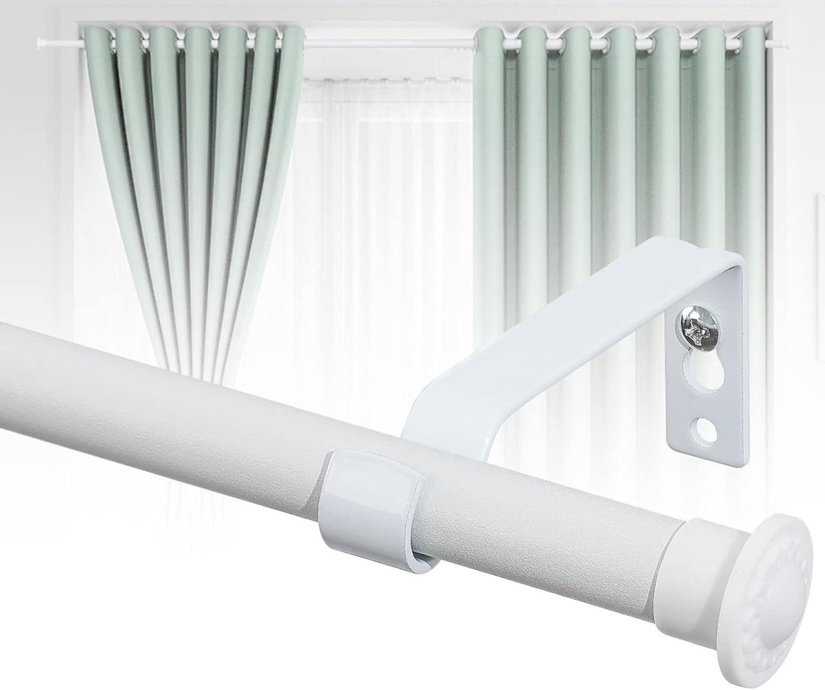 Gordijnroede - Ooggordijnen - Verstelbare beugels - Mat wit - Slaapkamer - Metalen gordijnroede - Woongordijnen - Voor voile gordijnen - 16 mm - Witte gordijnroede met eindstukken