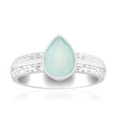 Cavill - Zilveren Ring Met Aqua Chalcedoon 0,95 ct - 925 Sterling Zilver Geplatineerd - Peervormige Blauwe Edelsteen - Elegante Damesring Maat 17-21