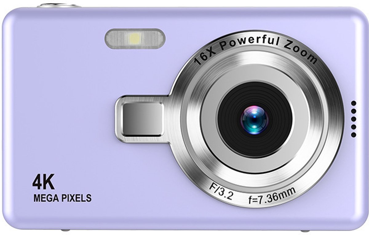 Ynkkvre - 4K Ultra HD CCD Digitale Camera - Digitale Camera - Fototoestel - Fotocamera - Mini Compacte Point-and-Shoot Camera - 96 Megapixel resolutie - 16x digitale zoom - 2,4-inch IPS-scherm - Full HD 1080p video - Paars