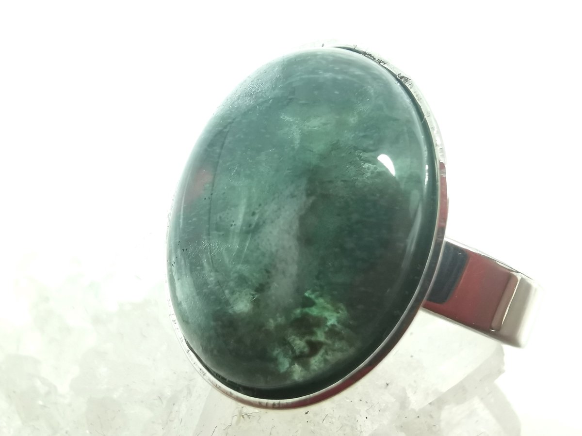 Ring - RVS - edelsteen - Mosagaat - ovaal - Zilverkleurig - maat 19 - Edelsteen ringen zijn niet alleen prachtige sieraden, maar ook dragers van diepe betekenis en symboliek.