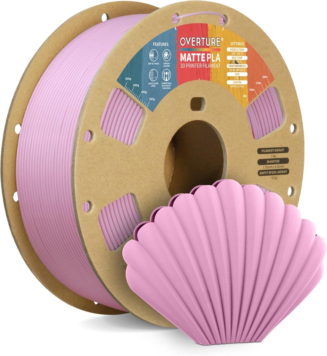 Mat PLA 3D Printer Filament 1.75mm 1kg op Kartonnen Spoel - Mat Roze