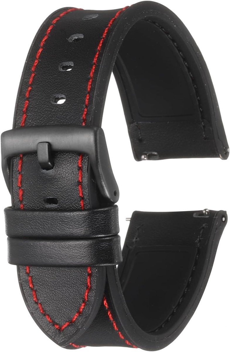 All4You - Zwarte Leren Horlogebandjes - Echt Leer - Snelwissel - Waterdicht - 22 mm Breed - Zwart - Siliconen Voering - Elegante Bandjes - Geschikt voor Dames en Heren - 22mm Breed in Nieuwe Stijl