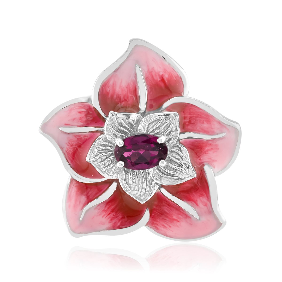 Cavill - 925 Sterling Zilver Hanger met 0,53 ct Ovale Rhodoliet - Filigraan Bloemvormig Design - Monosono Collection Elegant
