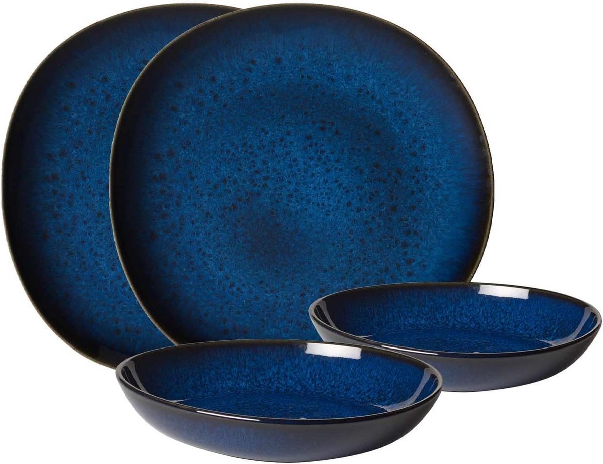 Servies Set Aardewerk Blauw 4 Delig Diner Service voor 2 Personen