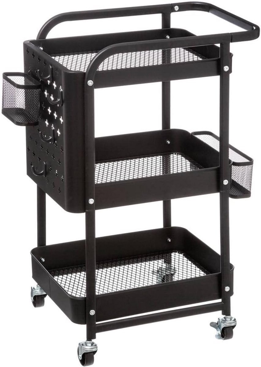 Metalen Serveerwagen Zwart met Wielen - 52 cm
