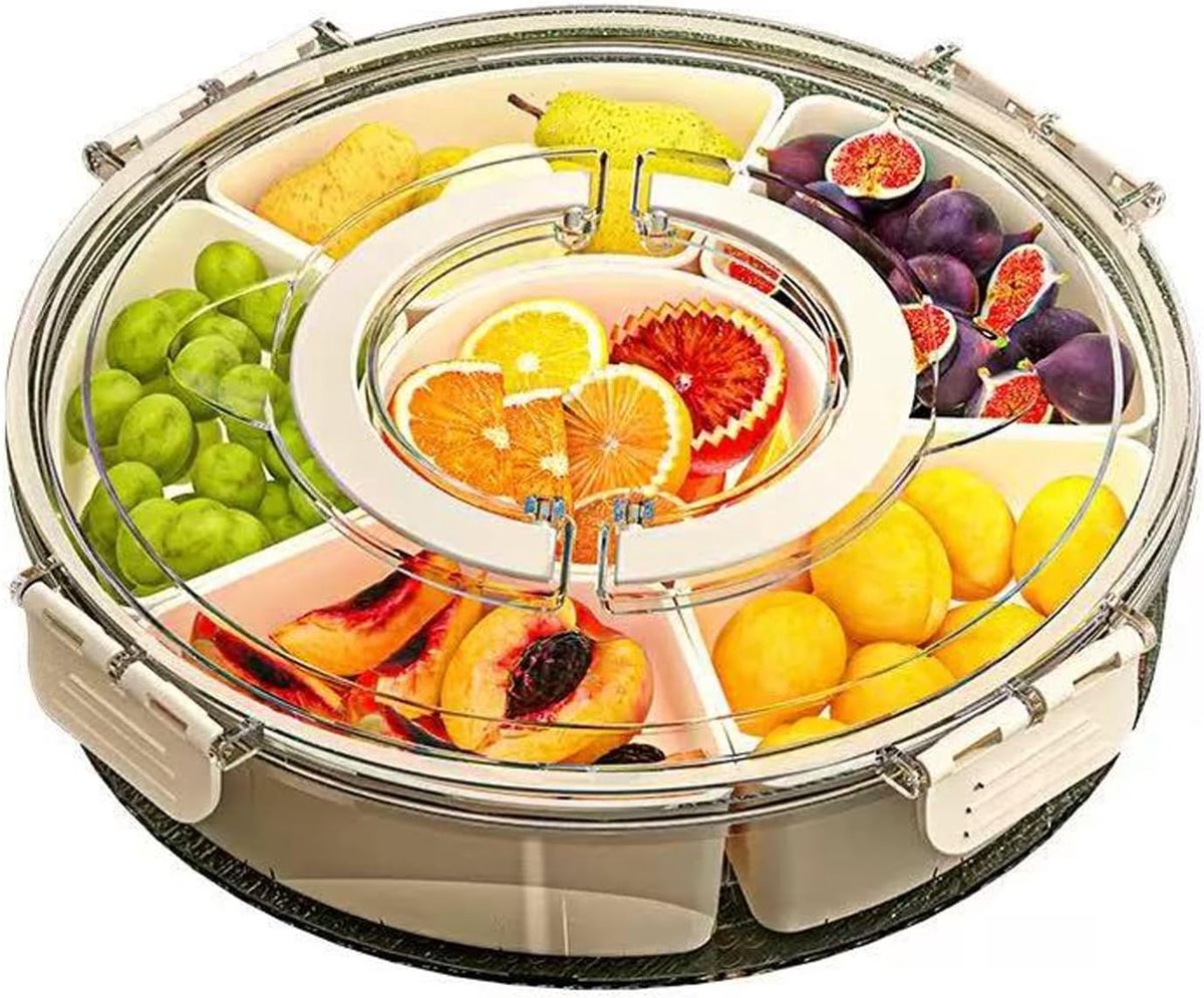 Gescheiden Serveerschaal Met Deksel En Handvat Fruitschaal 6 Vakken Doorzichtige Draaibare Opbergdoos Voor Koelkast Snoep Noten Fruit Snacks Groenten En Picknick Draagbaar