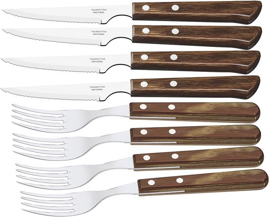 Steak- en Pizzames Bestekset 8 Delig - Bruin Handvat — afbeelding 5
