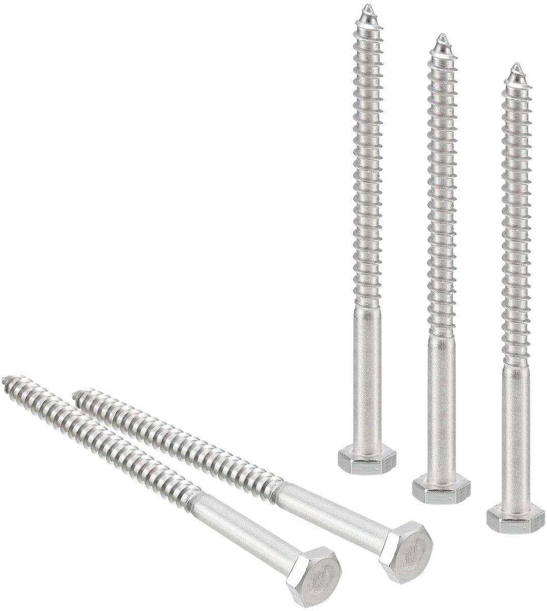 Zeskantschroeven - RVS 304 - Scherpe Punt - 15 stuks - Gedeeltelijke Schroefdraad - 1/4" x 3-1/2" - Houtschroeven - Bouw- en Klusprojecten - Roestvrij - Zeskantsleutel.