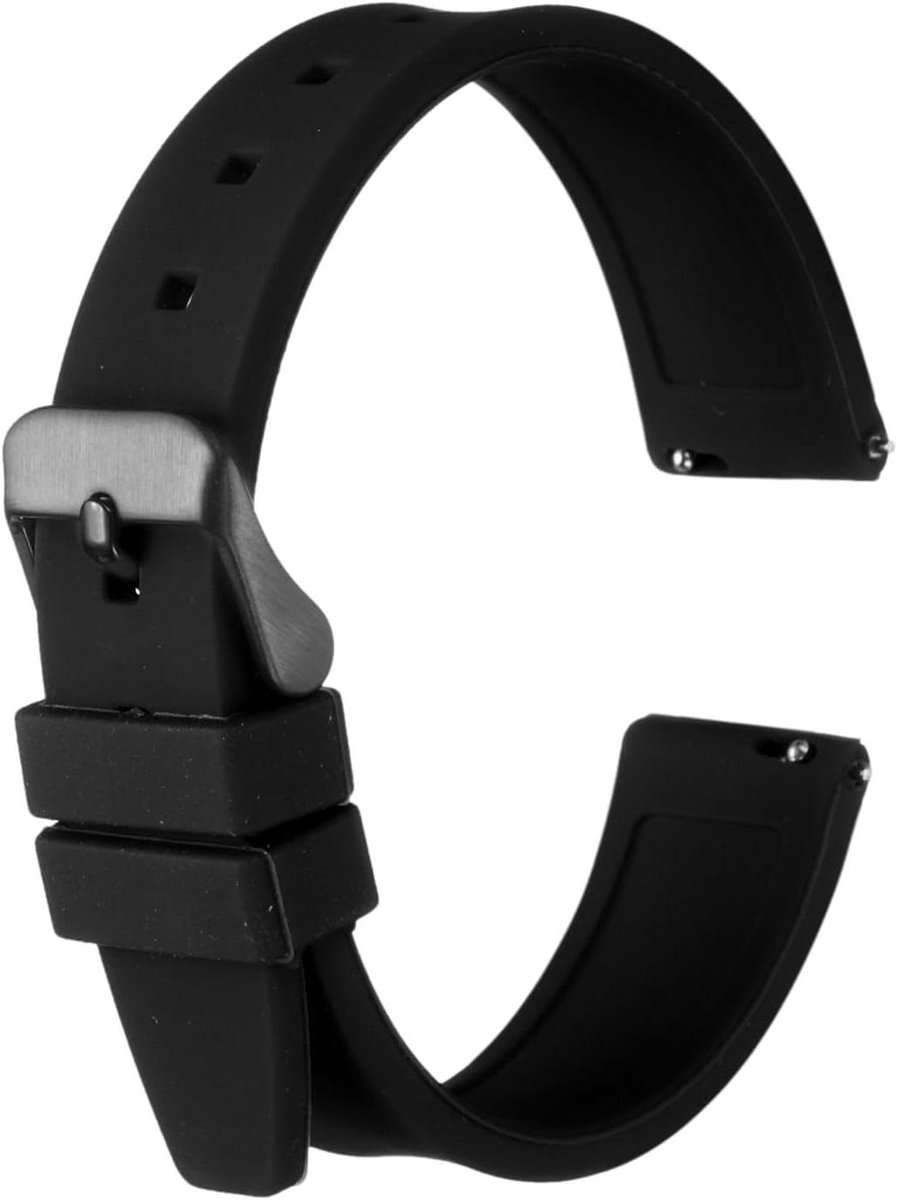 Siliconen Horlogebandje - 16 mm - Snelwissel - Flexibel - Zacht Rubber - Roestvrijstalen Zwarte Sluiting - Reservearmband - Mannen en Vrouwen - Zwarte Kleur - Geen Edelsteen - Geschikt voor Horloges