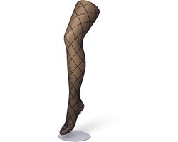 Bonnie Doon Dames Ruiten Panty 30 Denier Zwart maat L/XL - Chique Panty - Ruit Dessin - Brede Boord - Comfort - Ruitjes - Diamant - Geruite Print - Rhombus Tights - Feestelijk - Black - BP201911.101