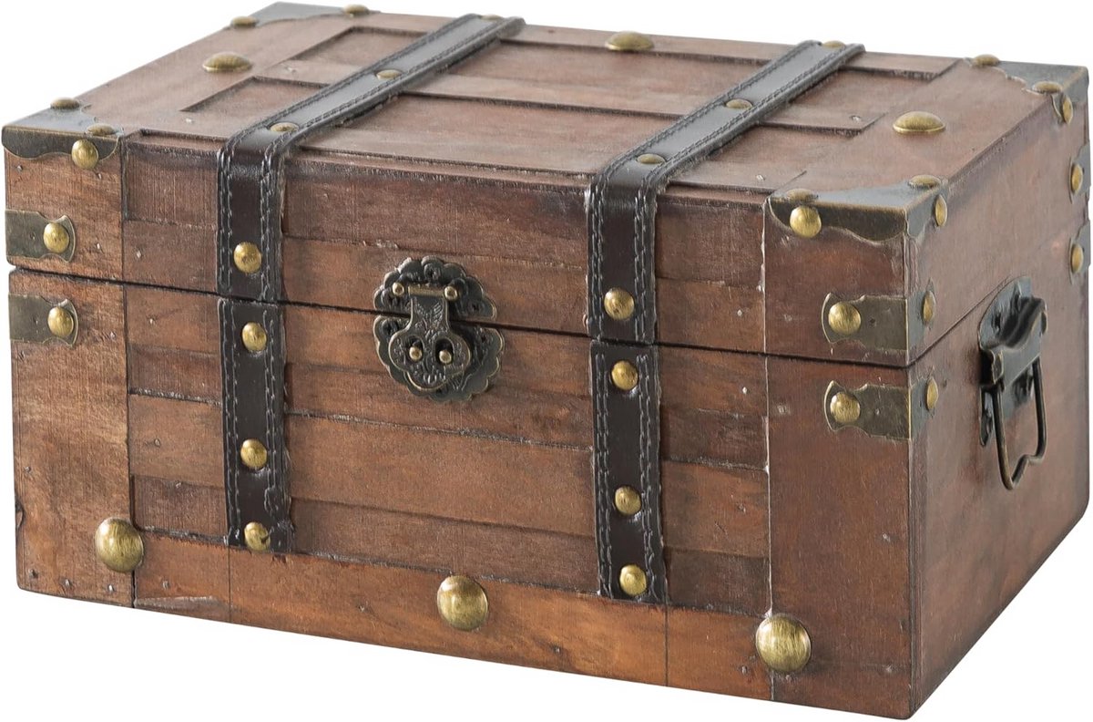 Decoratieve Houten Kist met Riem in Antieke Stijl