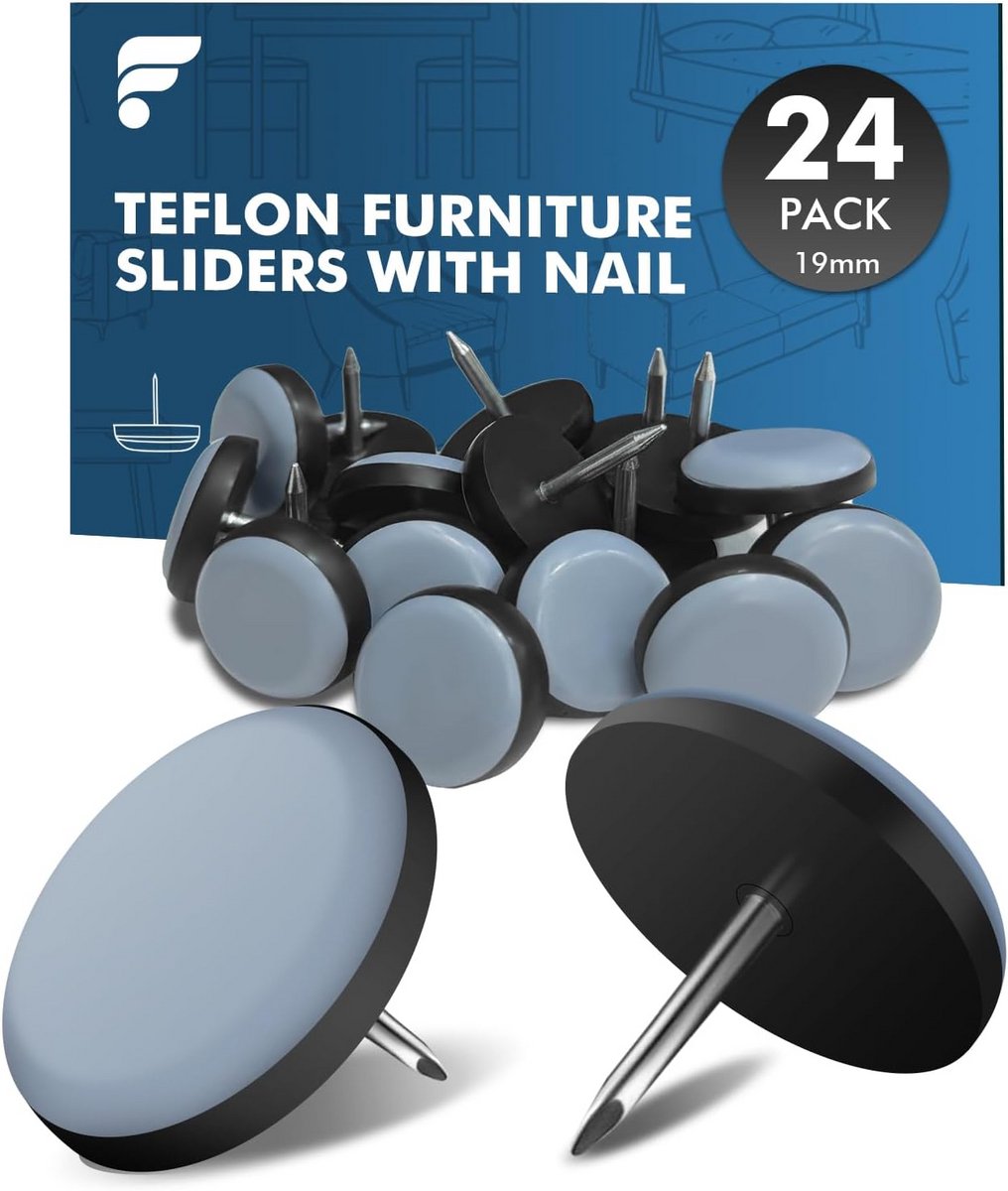 24x Ø19 mm Teflon Nagelglijders voor Meubels - Krassen en Geluid Vrij Stofzuigen