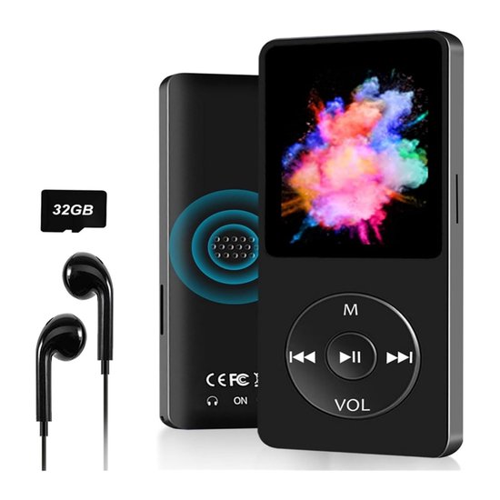 AGPTEK MP3-speler Bluetooth 5.3 Sport 64 GB met 1,5 inch TFT- kleurenbeeldscherm, mini-muziekspeler met clip, ondersteunt tot 128 GB TF-kaart, met onafhankelijke volumeknop, oranje