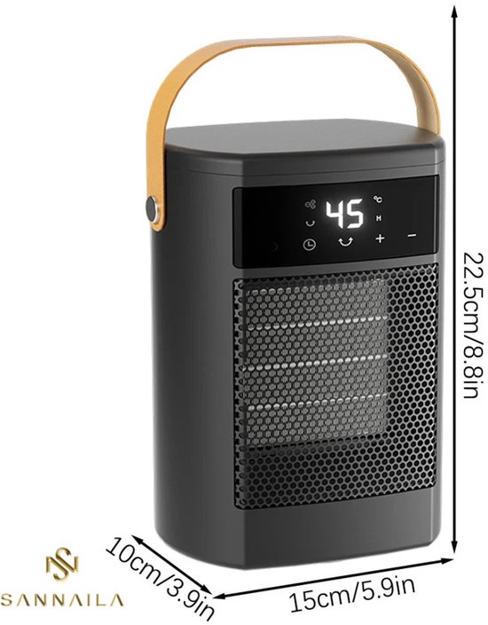 Chauffage Électrique Céramique YAR - Chauffage Ventilateur Noir - Chauffage Électrique 1000 Watt - Chauffage Électrique - Chauffage - Chauffage Soufflant