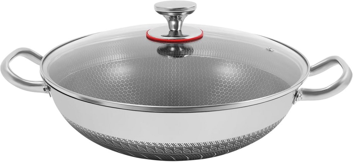 Grote Wokpan 34 cm RVS met Deksel - Geschikt voor Inductie en Gas - Krasbestendig