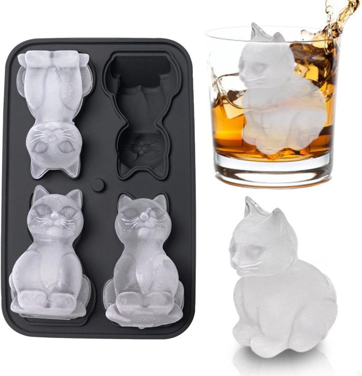 3D Kat Ijsblokjes Vorm - Met Geïntegreerde Trechter - Siliconen Voor Cocktails & Whisky - Makkelijk Ontvormen