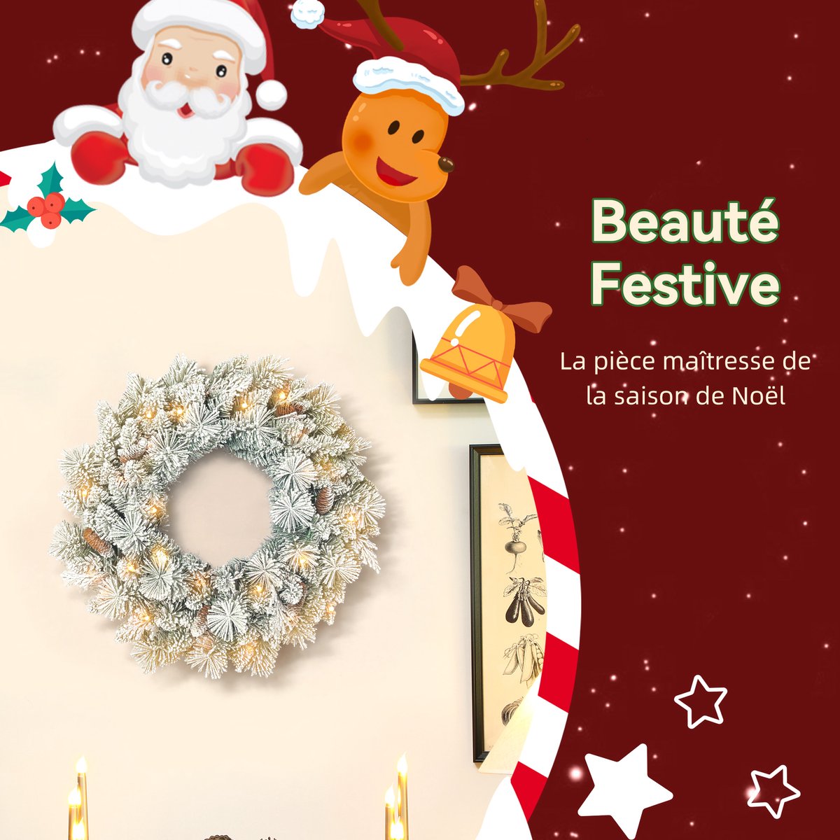 HOMCOM-Kerstkrans-Plastic-60x60x8cm-Vert et blanc