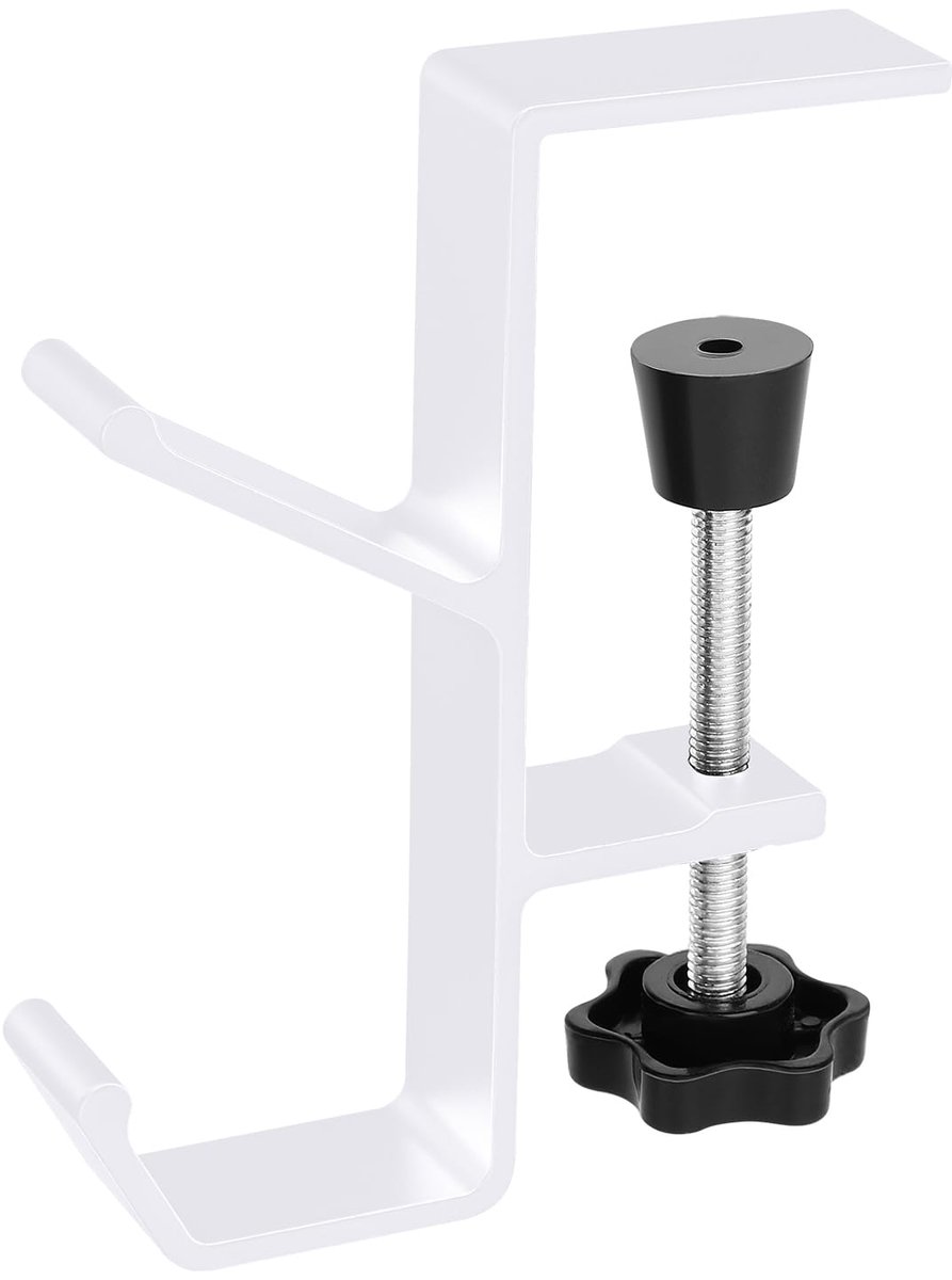 Unyqoos® Witte multifunctionele hoofdtelefoonstandaard met dubbele haak voor bureau