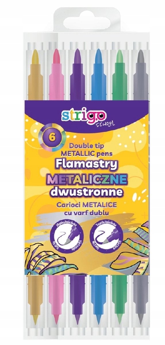 Strigo metallic 2-in-1 markers, 6 schoolkleuren