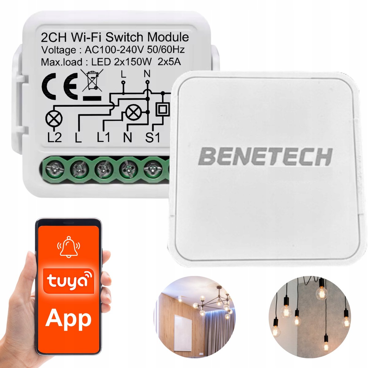 Slimme WiFi Schakelaar Tuya PR-212 - 2 Kanaals Module