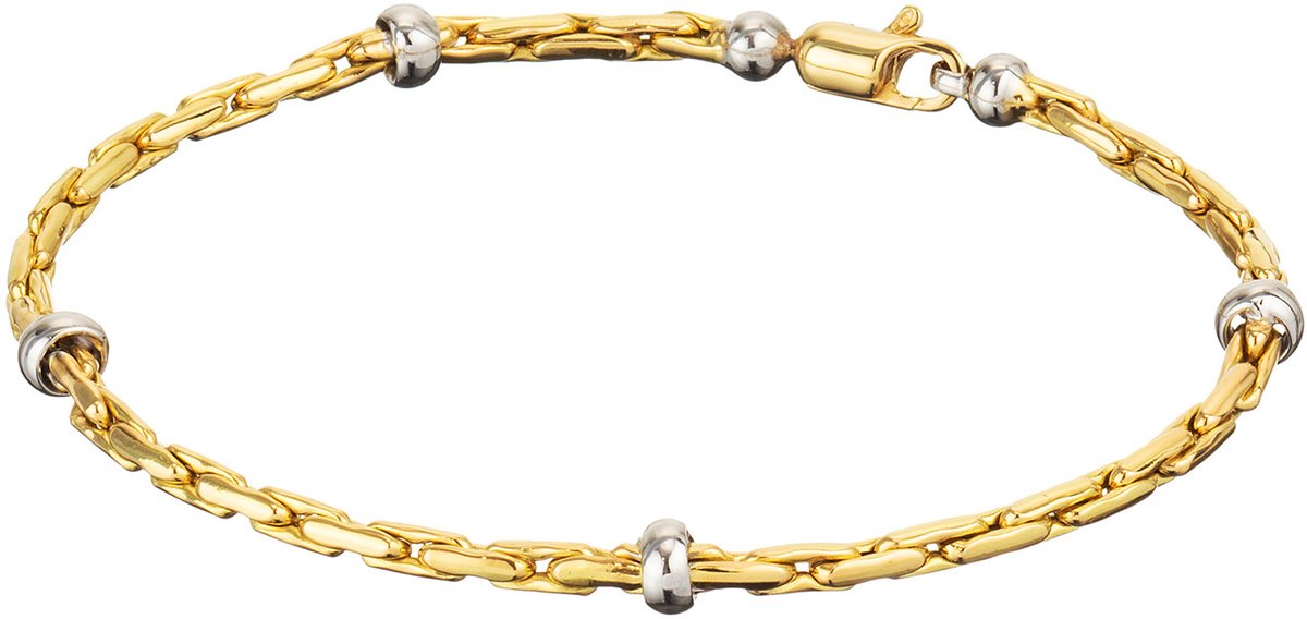 Glow 204.2230.19 Dames Armband - Schakelarmband - Sieraad - 14 Karaat Goud - Palmier - 3 mm breed - 19 cm lang