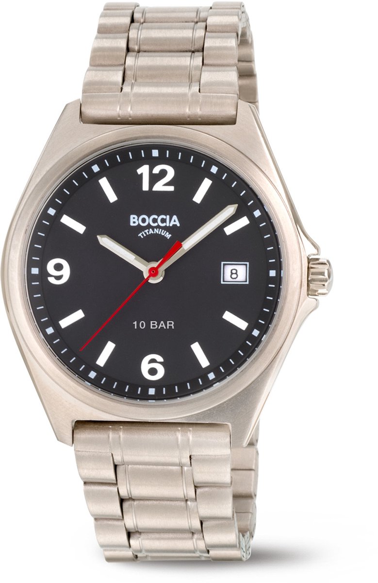 Boccia Titanium 3663-01 Heren Horloge - Mineraalglas - Zilverkleurig - 39 mm breed - Quartz - Vouw-Vlindersluiting - 10 ATM (zwemmen)