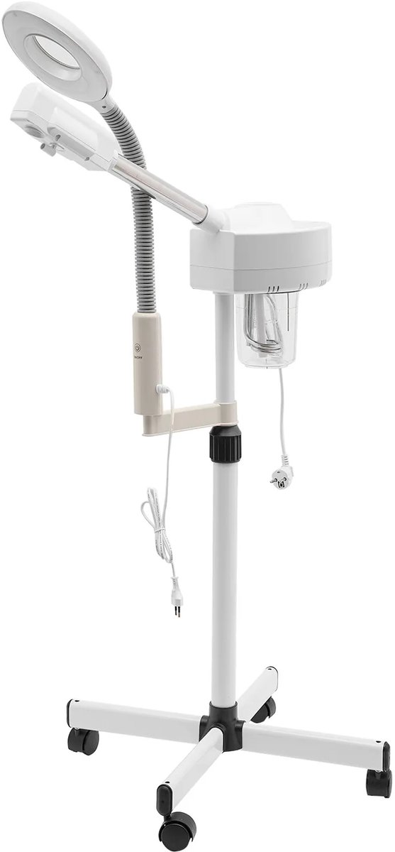 Professionele 2-in-1 Gezichtssteamer met 5x Loeplamp – Ozon Gezichtsstomer – Huidverzorging & Reiniging – Verstelbare Hoogte – Salon & Thuisgebruik – Wit