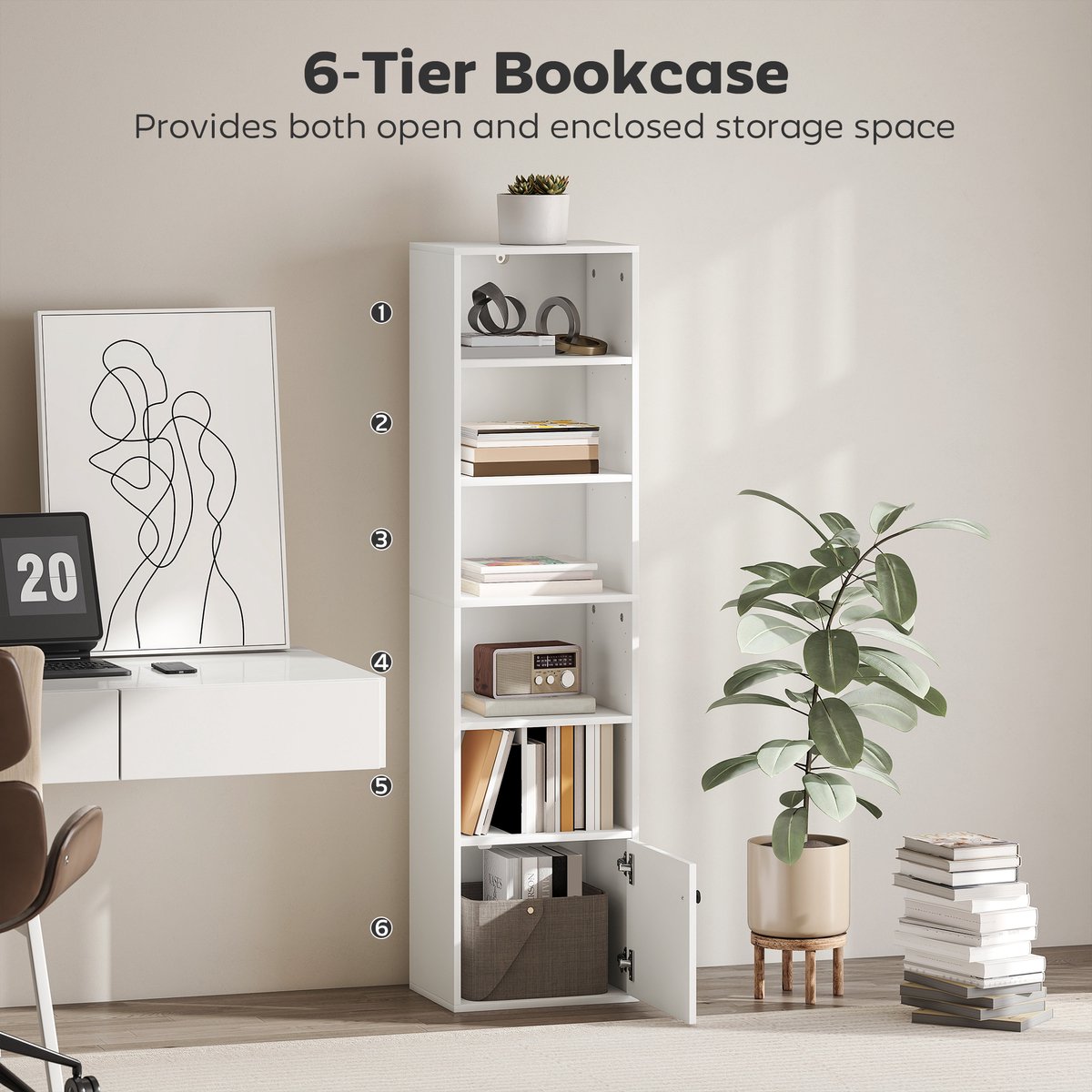 HOMCOM Boekenplank - Spaanplaat, MDF - 40x30x156cm - Wit