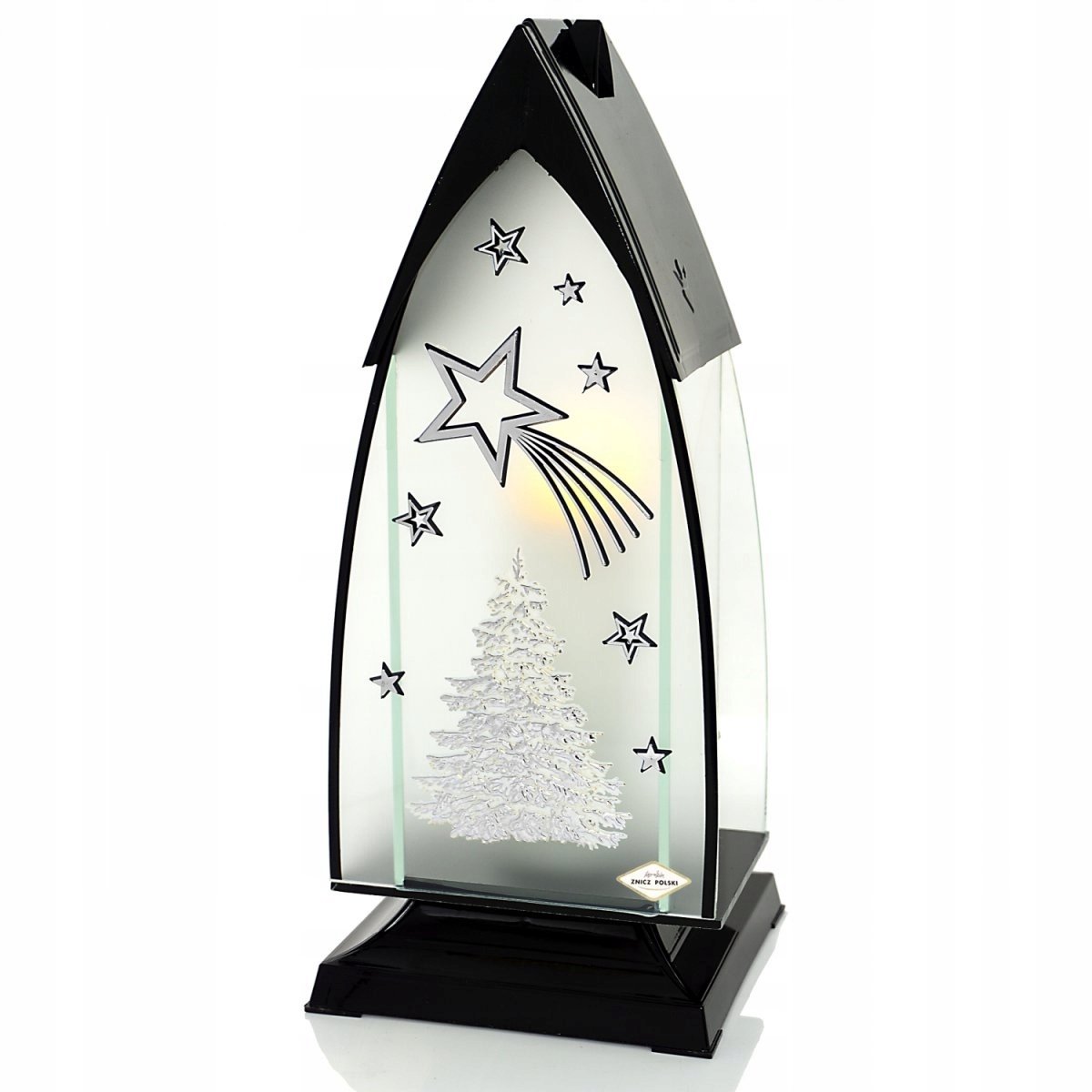Kerstkaars Glas Gotiek Satin Kerstboom Zilver 37 cm