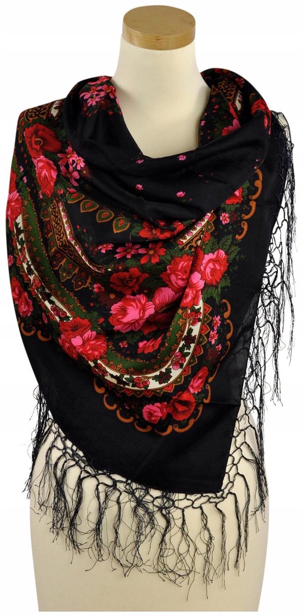 Folk Love Sjaal - Grote Bergstijl met Franjes en Bloemen