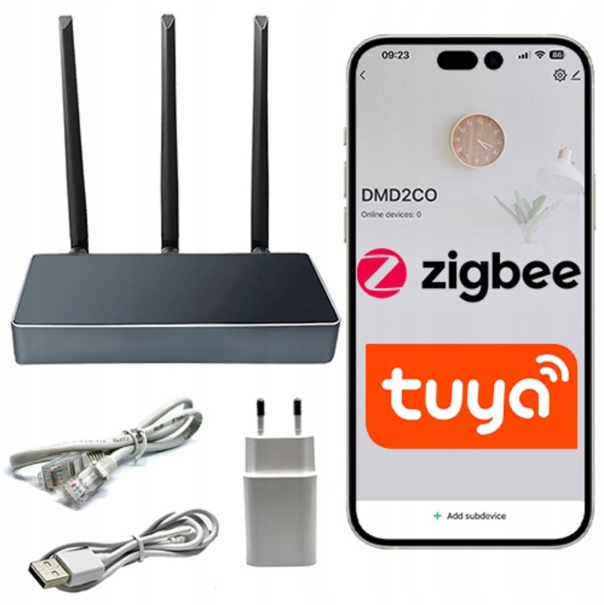 Zigbee 3.0 Gateway TUYA Wi-Fi/LAN RJ45 - 3 Antennes