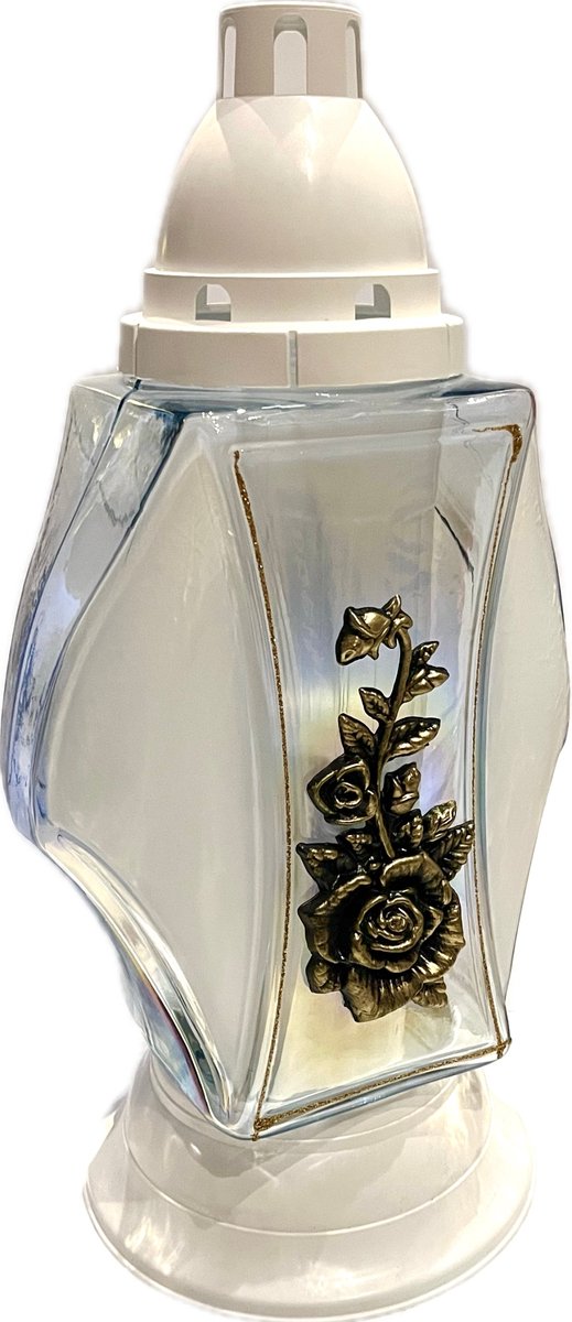 Witte Grafkaars met Roos, Glas, 36 cm Hoog