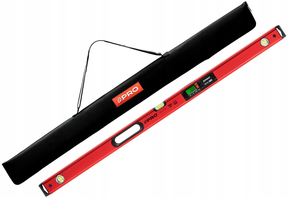 Digitale waterpas PRO 120 cm rood IP65 met opbergtas - Precisie en duurzaamheid