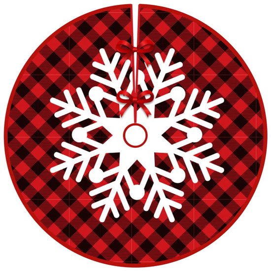 QTTVBTNA - 1 Stuk Kerstboom Rok - Rode Boomrok met Witte Sneeuwvlokken - Binnen en Buiten - Feestelijke Kerstversiering voor Boomstam en Huiskamer - 90 cm