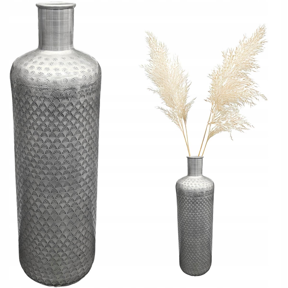 Merkloos Metalen Vloer Vaas Fles 46cm Satijn Zilver Loft Stijl