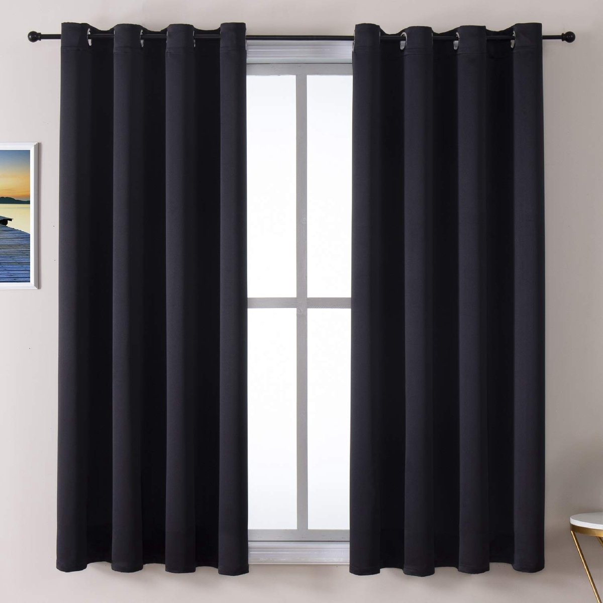 Geweo Verduisterend Gordijn Kant en Klaar met Plooiband - 132 *160 cm- Zwart - Raamdecoratie - 2stuks