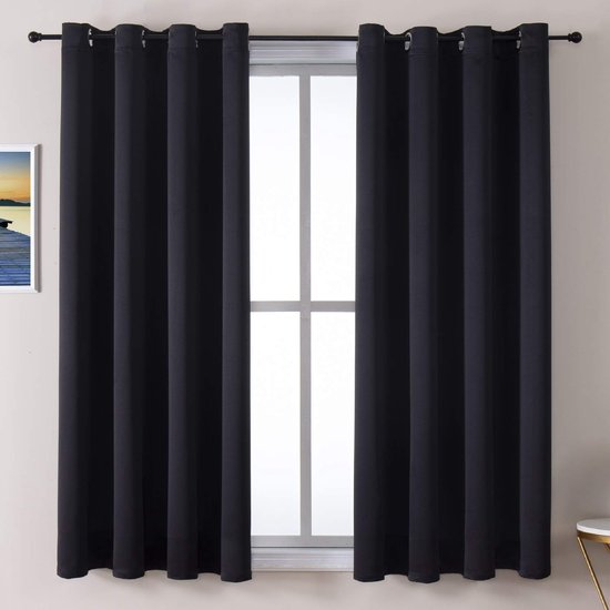 Geweo Verduisterend Gordijn Kant en Klaar met Plooiband - 132 *160 cm- Zwart - Raamdecoratie - 2stuks