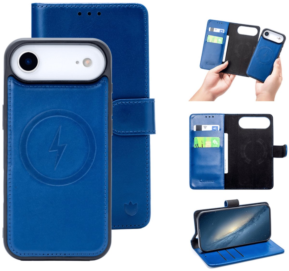 Casemania - Bookcase 2 in 1 - iPhone 17 Air - Magsafe - Echt Leer - Blauw