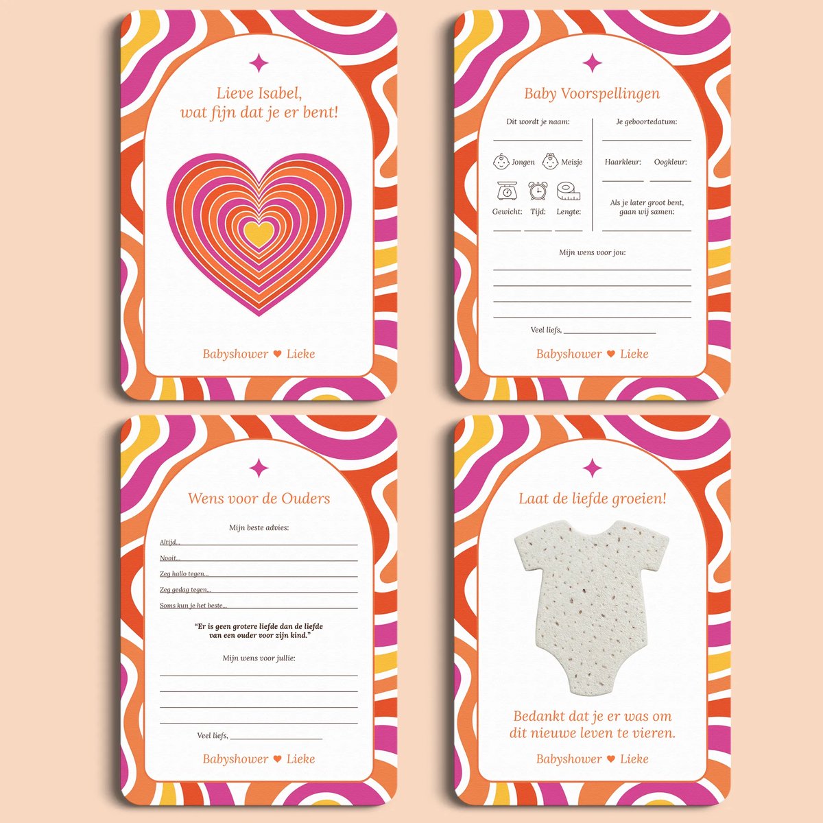 Gepersonaliseerd Invulkaarten Starterspakket Flower Power – 20 kaarten op Premium Biotop 300 g/m² – Voor Babyshower, Gender Reveal, Kraamborrel of Moment naar Keuze – Cadeau & Decoratie | Studio Miron