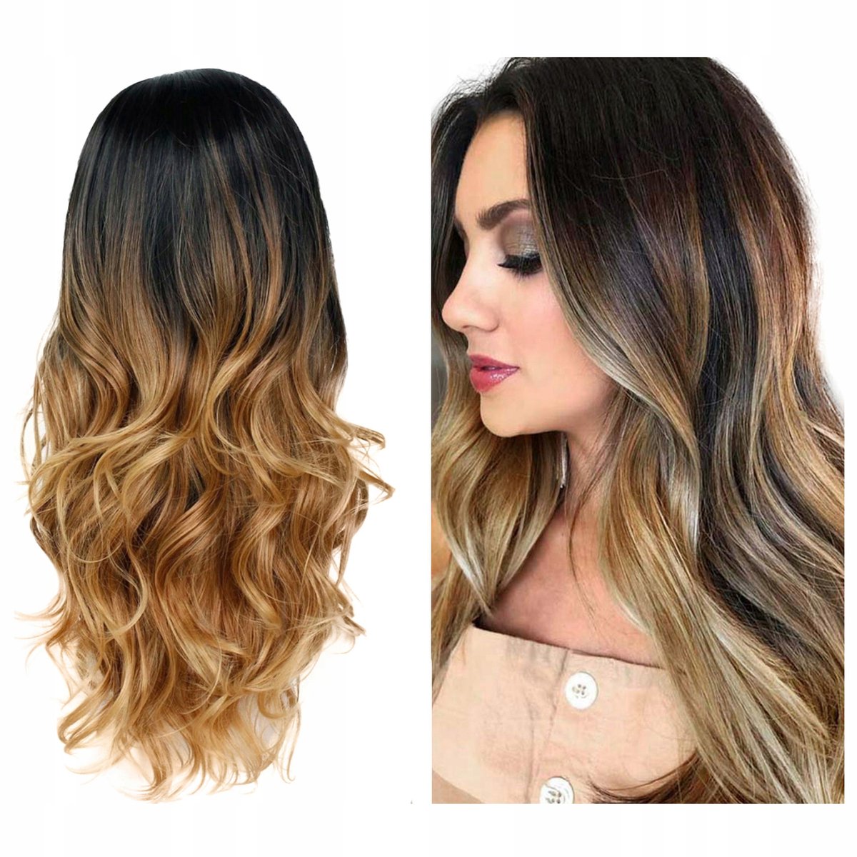 Luxe Ombre Bruin Blond Lange Golfperuk voor Dames