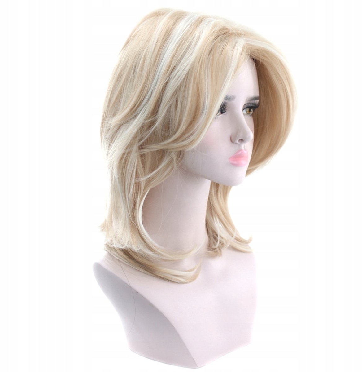 Lange Blond Gestreepte Golvende Pruik op Net - W99