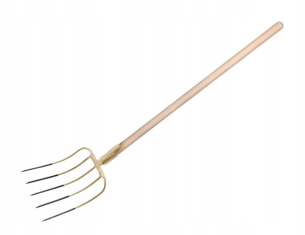 Teger 5-tands mestvork met houten steel, 150 cm, gesmeed