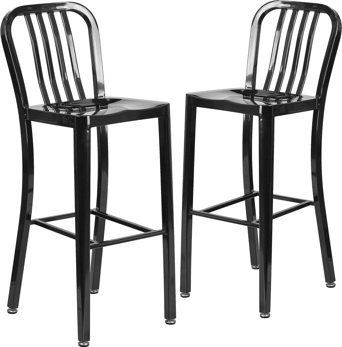 Set van 2 zwarte metalen barkrukken voor binnen en buiten, 76 cm hoog