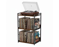 ACAZA LP Opbergsysteem - LP Houder - LP Rek - Vintage Bruin / Zwart - 48 x 38 x 80 cm (L x B x H) - Platenspeler Meubel - Vinyl Opbergsysteem - Platenrek - Platenkast - 200 Platen