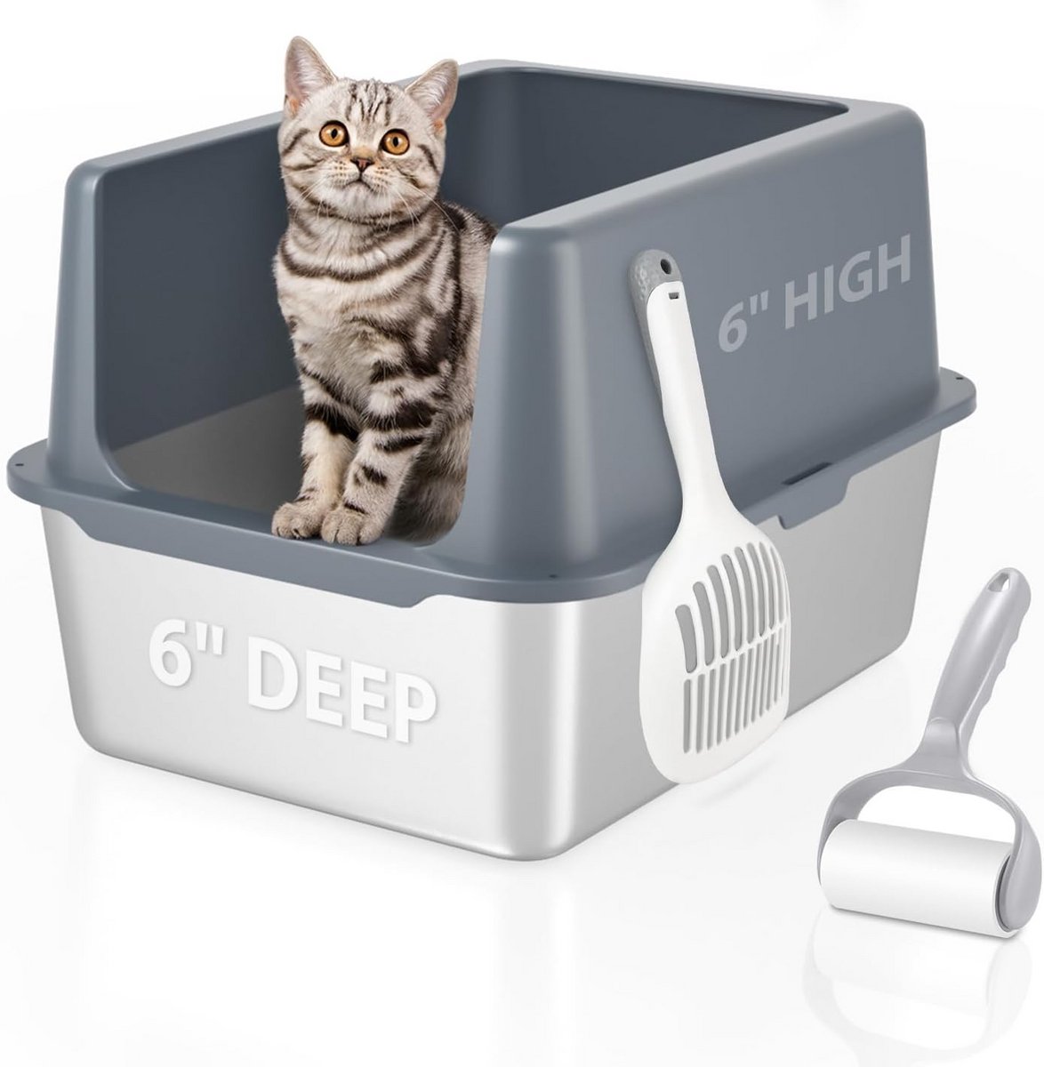 Kattenbak met Deksel - Gesloten Bak - Kattenbak Training - Hoogwaardig Roestvrij Staal - 45 x 35 x 18.5 cm