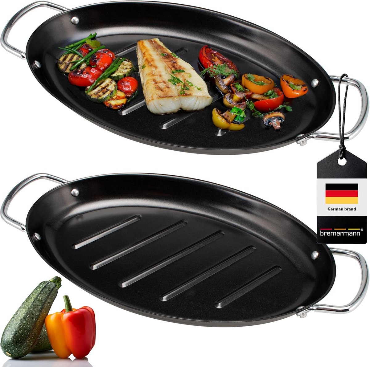 Set van 2 Ovale Vis- & Groentegrillpannen met Antiaanbaklaag