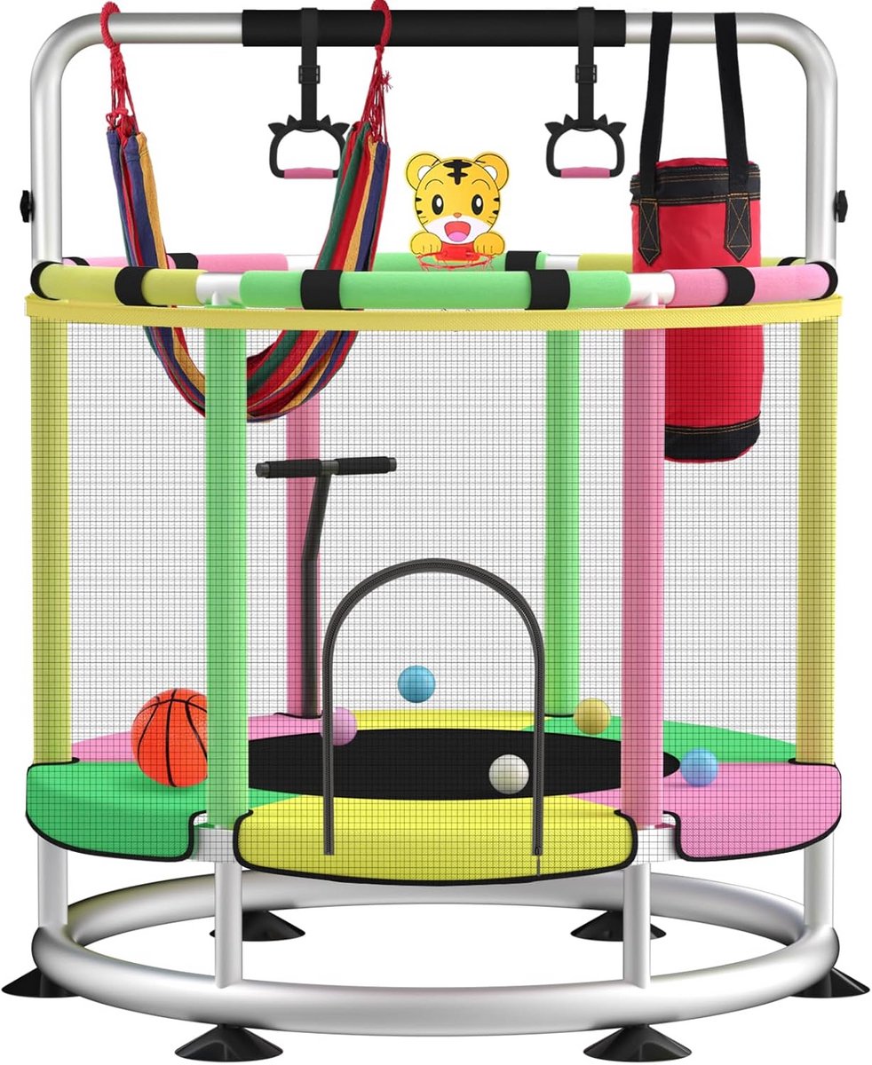 Kinder Trampoline met Basketbalhoepel - Verstelbaar en Veilig voor Binnen en Buiten