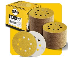 100 Schuurvellen 125mm Rond 8-Gats Klittenband Schuurpapier 80 Grit voor Excentrische Vogel
